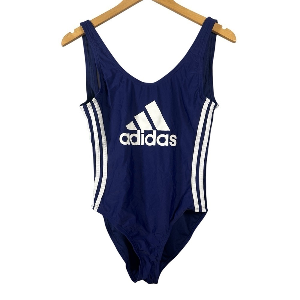 Adidas One Piece Scoop Low Back Bathing Suit Logo Front 3 Stripe Medium